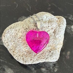 Pink Heart Resin Pendant Necklace